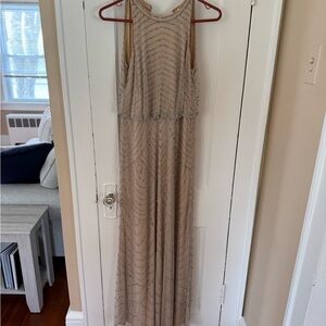 Tan and Gold Sleeveless Halter Maxi Gown